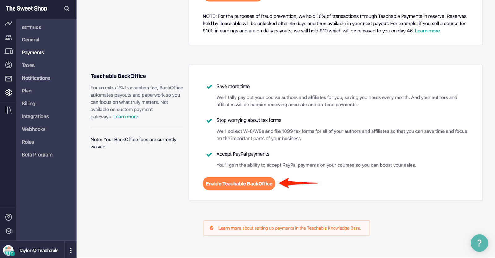 teachable backoffice