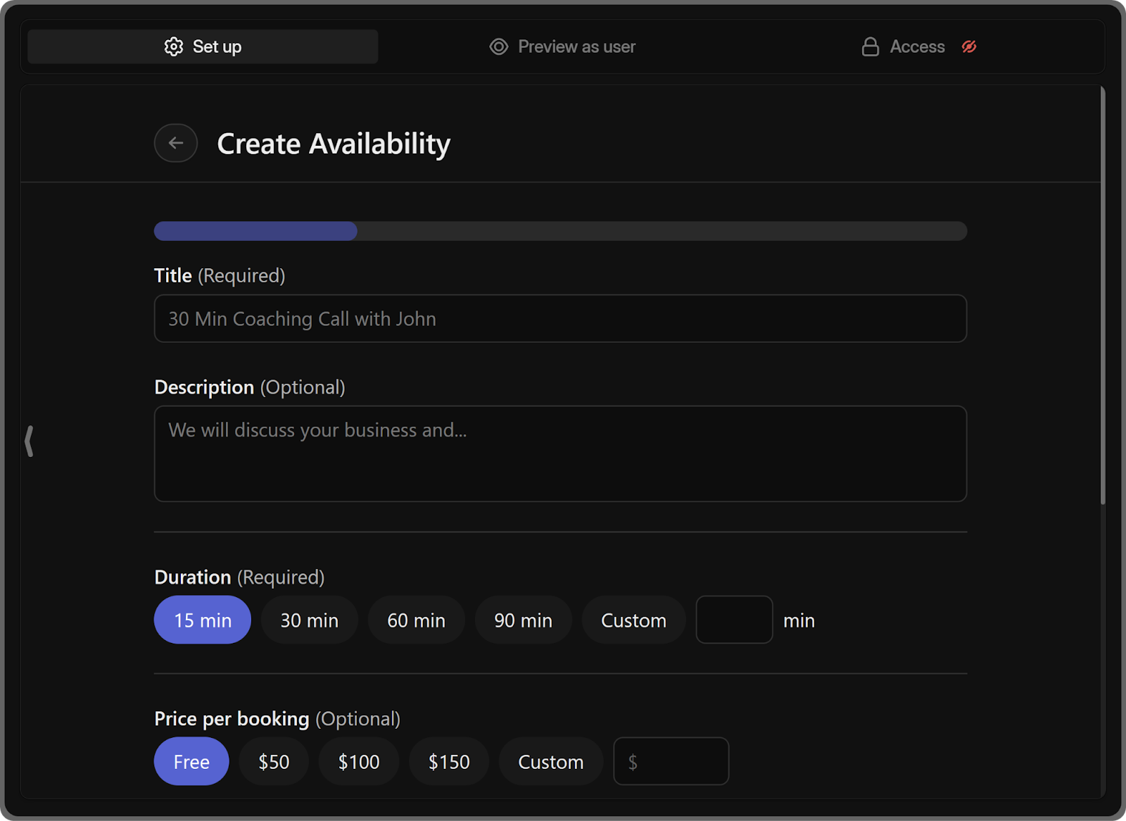 Whop calendar bookings app