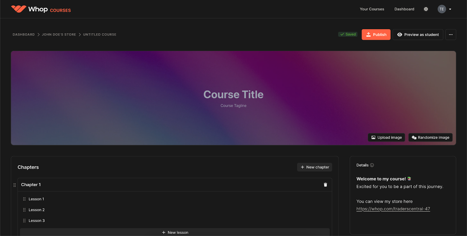 creating a course in whop