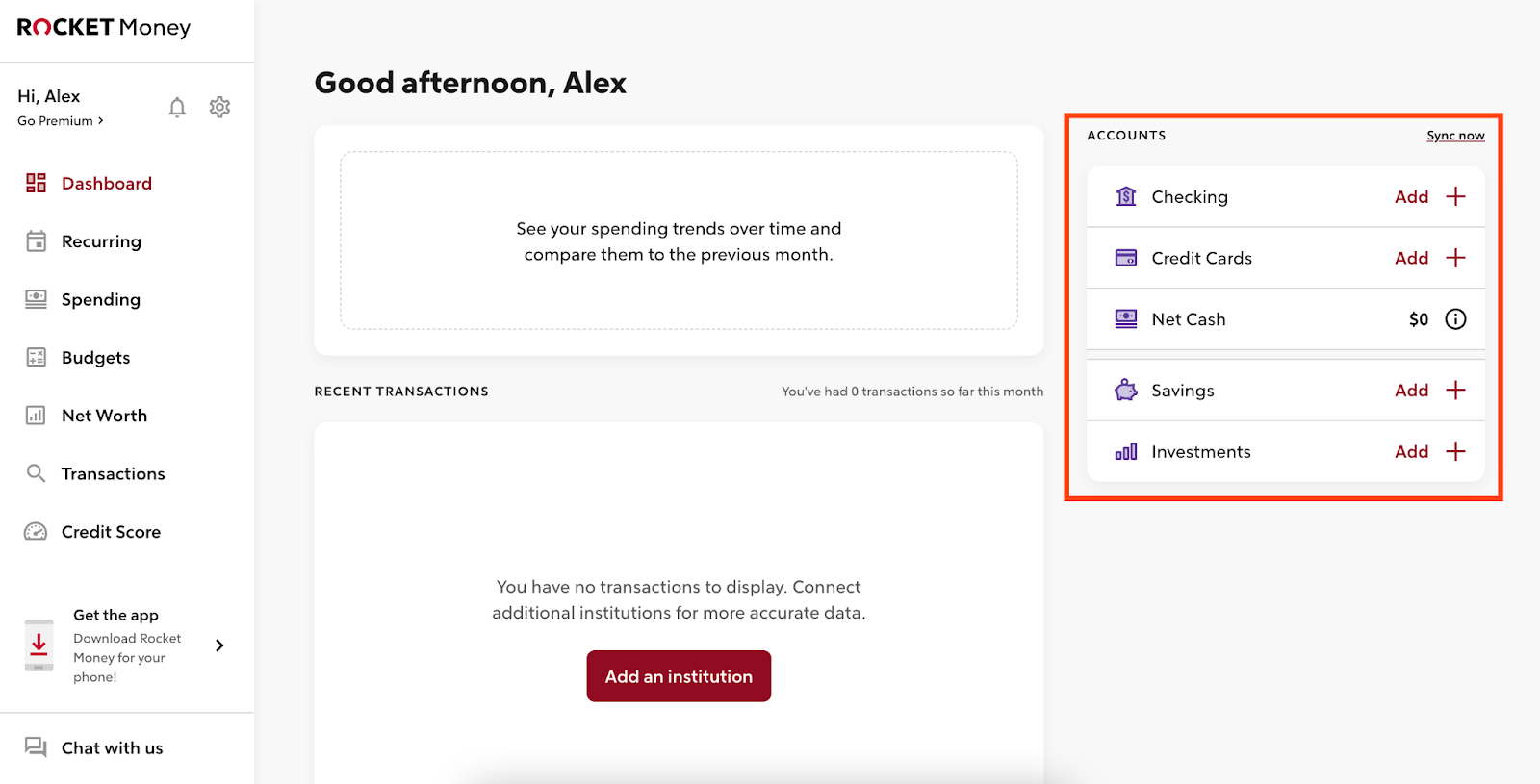 rocket money dashboard