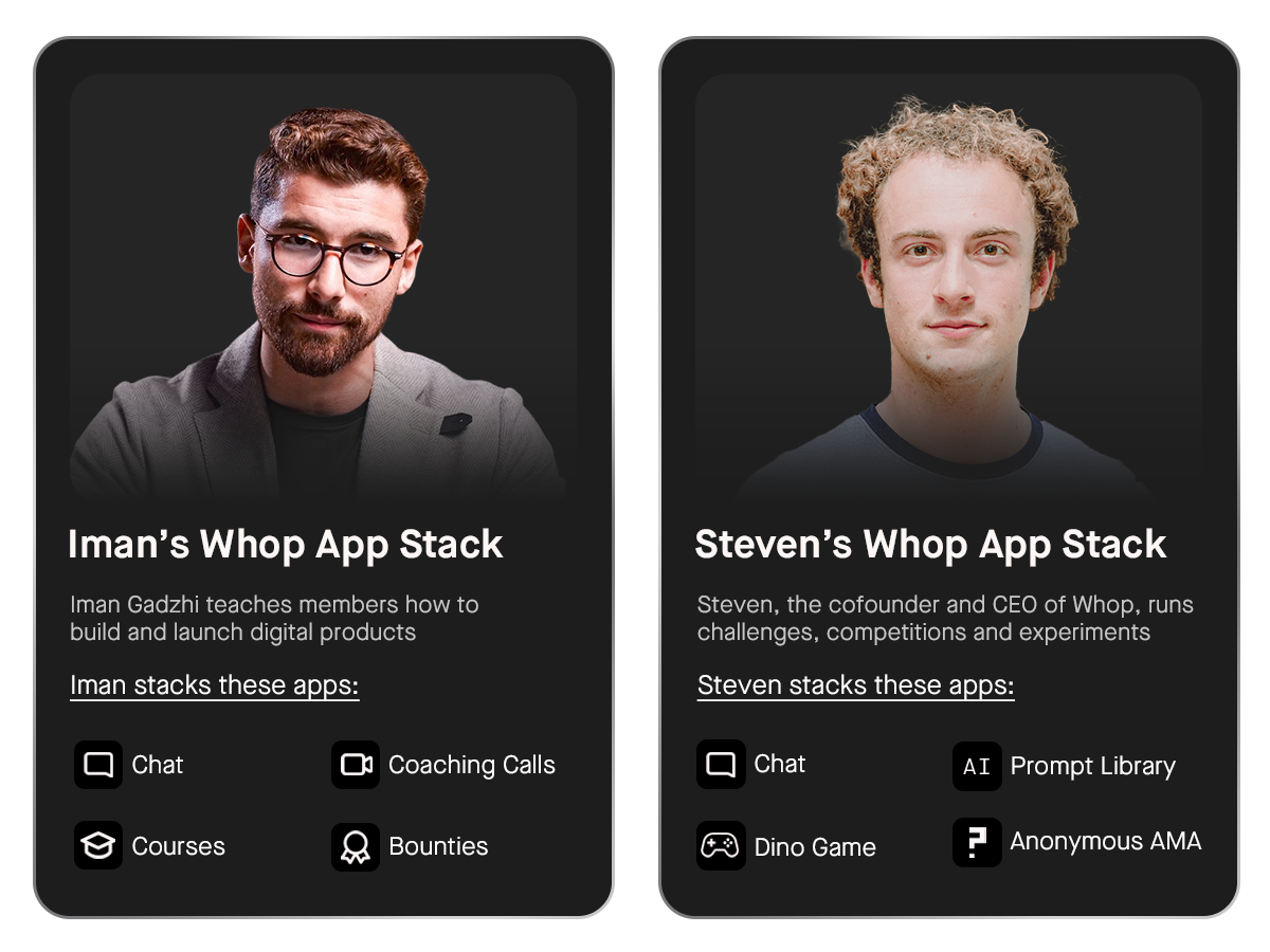 Iman and Steven's Whop app stacks