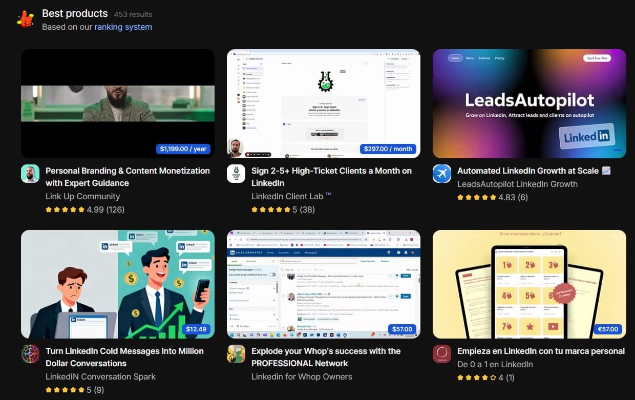 A screenshot from Whop Discover